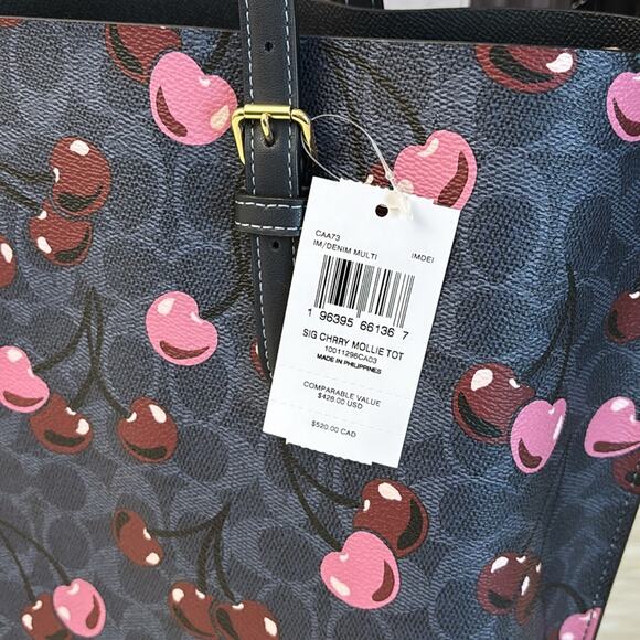 NWT Coach Mollie Tote In Signature Canvas With Cherry Print - Picture 10 of 10
